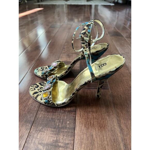 Vintage Y2K Bakers Embellished Animal Print Sandals Shoes Sz 7.5 Heels - Picture 2 of 5